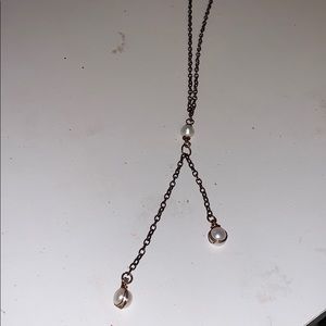 Handmade brass extra long necklace with pearls